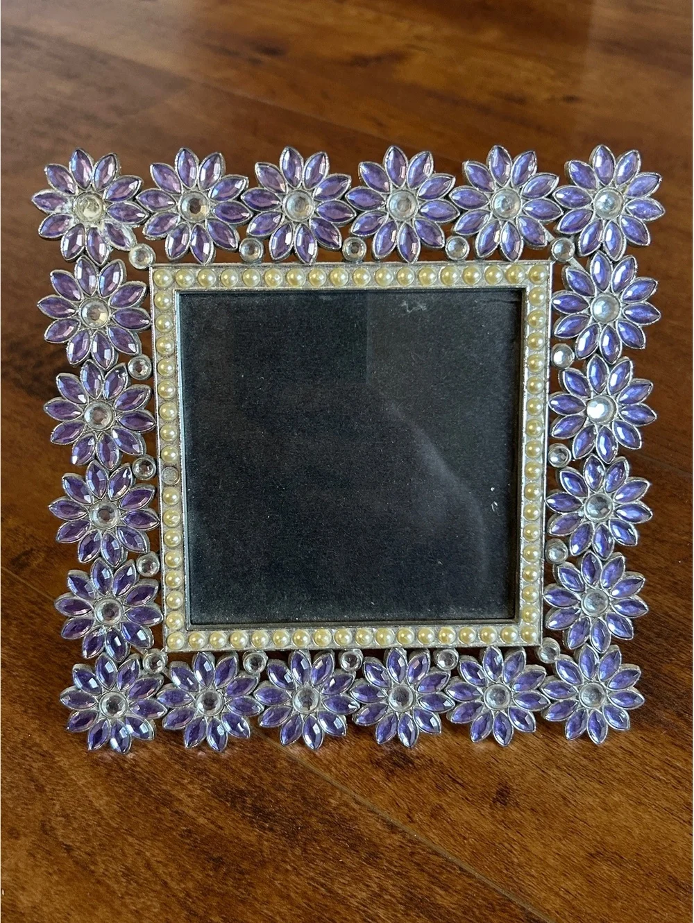 Decorative Purple Floral Photo Frame with Pearl Trim